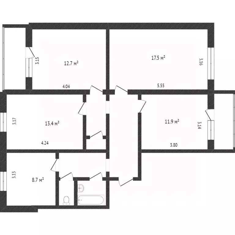 4-к кв. Белгородская область, Белгород ул. Губкина, 25 (74.9 м) - Фото 2