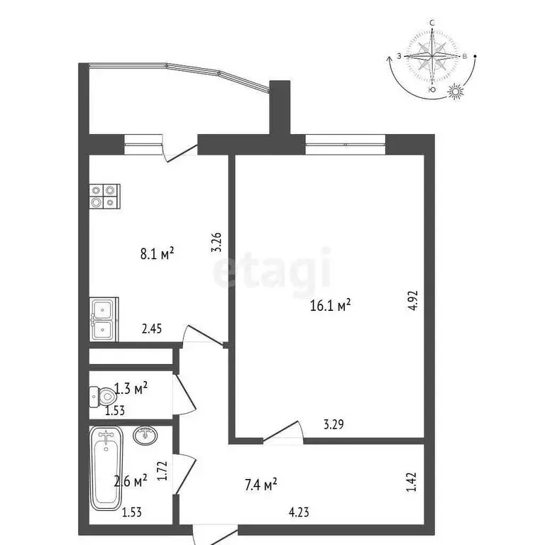 1-комнатная квартира: Тюмень, микрорайон Антипино, Беловежская улица, ... - Фото 1