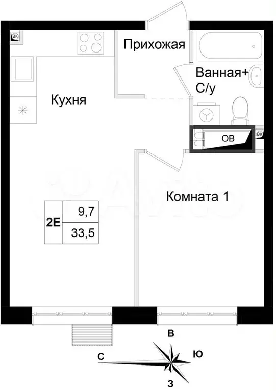 1-к. квартира, 33,5м, 19/21эт. - Фото 0