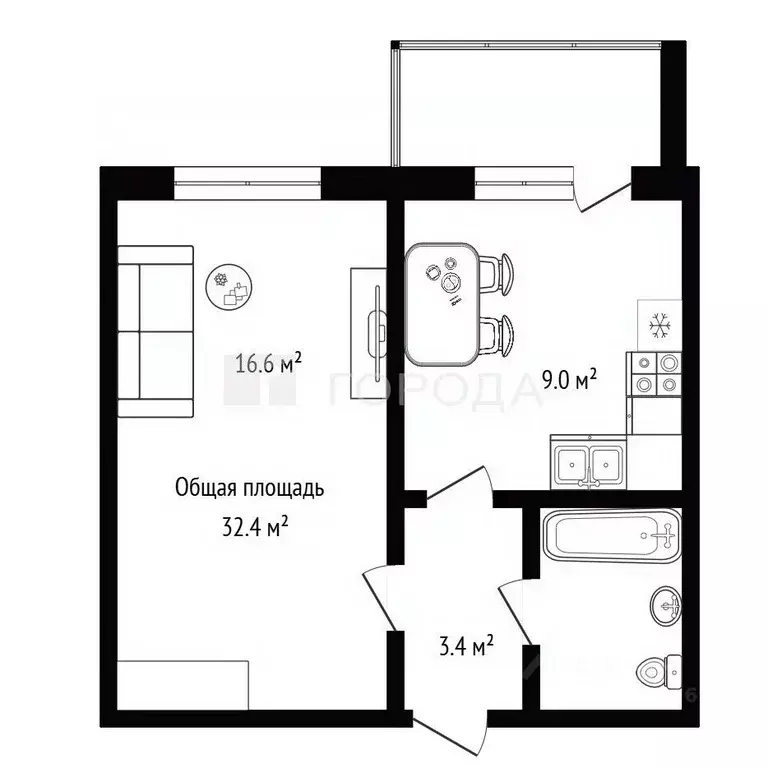 1-к кв. Новосибирская область, Новосибирск Спортивная ул., 15 (32.4 м) - Фото 1