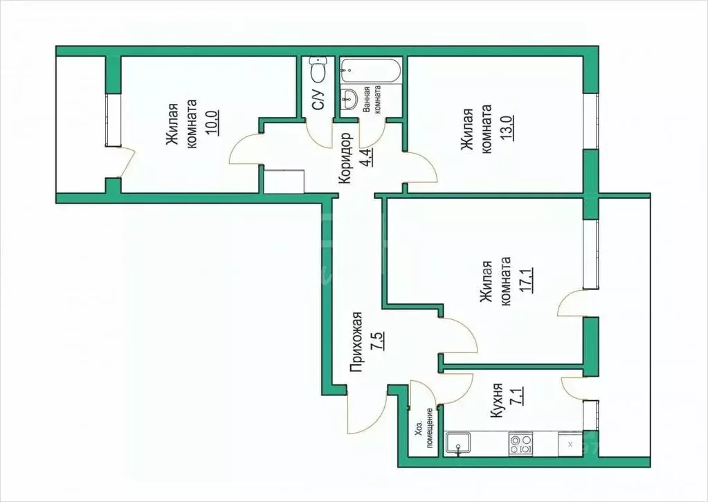 3-к кв. Амурская область, Благовещенск ул. Калинина, 134 (70.0 м) - Фото 1