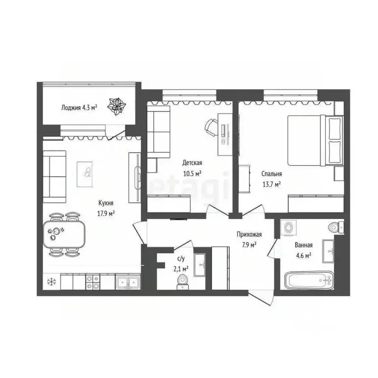 2-к кв. Тюменская область, Тюменский муниципальный округ, д. Патрушева ... - Фото 2