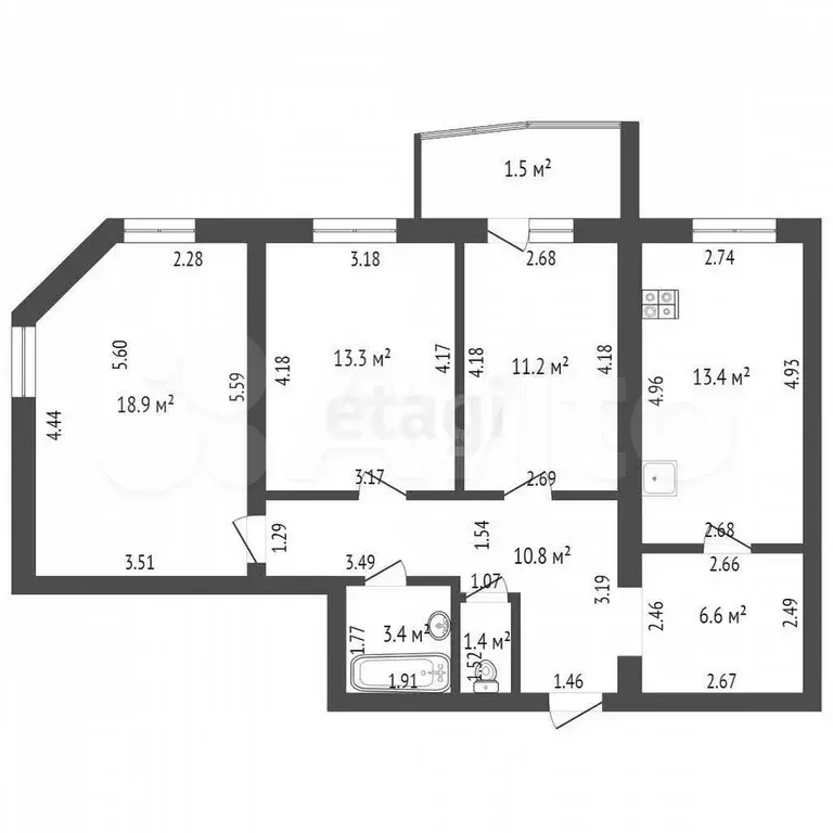 3-к. квартира, 80 м, 1/9 эт. - Фото 0