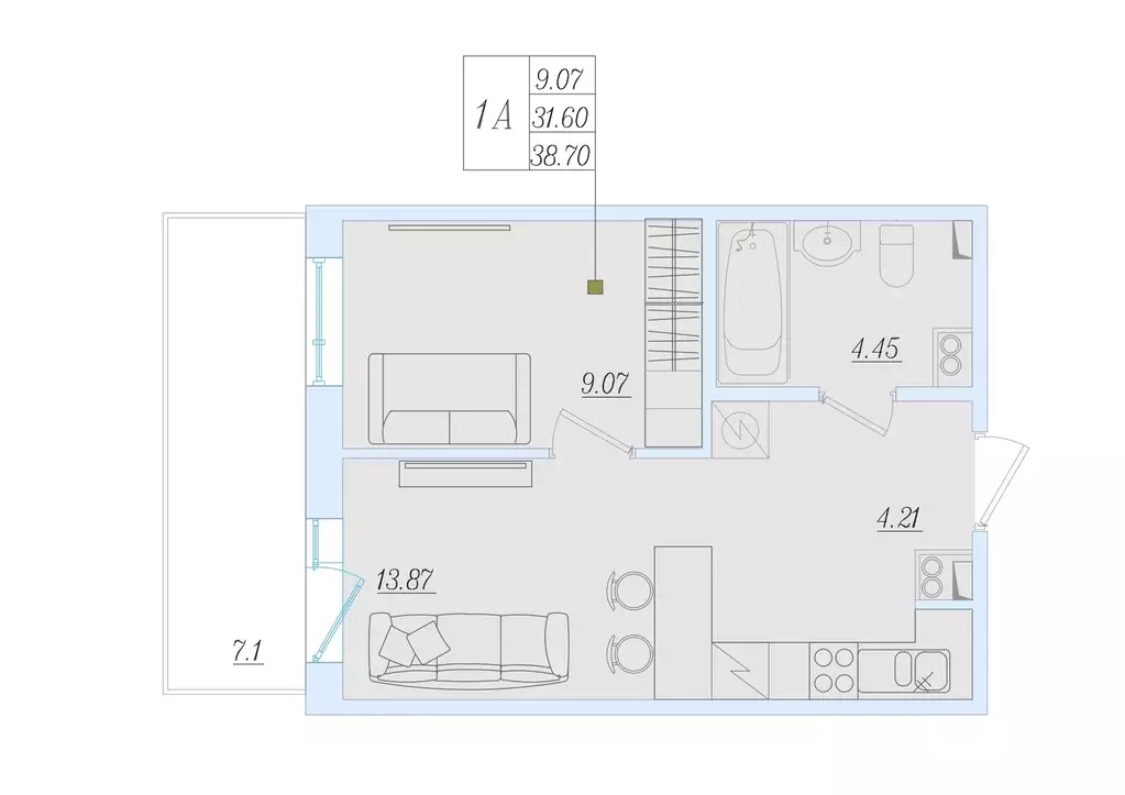 1-к квартира, 38.7 м - Фото 0