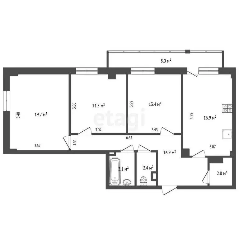 3-комнатная квартира: Тюмень, Вересковая улица, 9 (86.7 м) - Фото 0