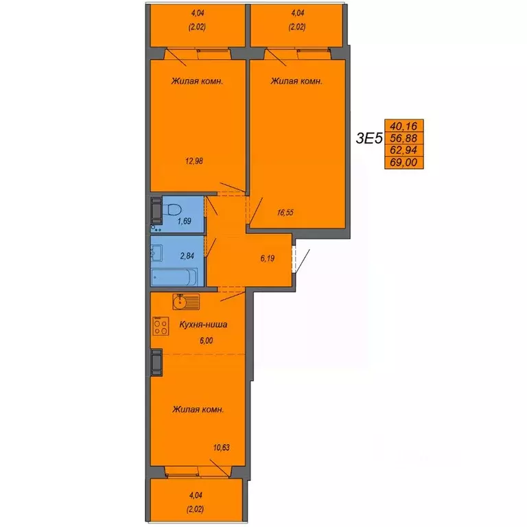3-к кв. Хабаровский край, Хабаровск Совхозная ул., 73/1 (69.0 м) - Фото 1
