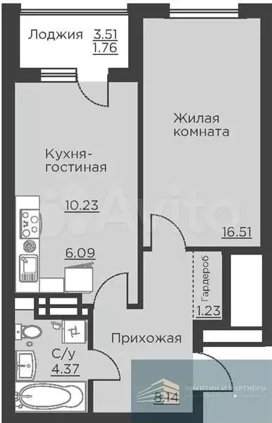 1-к. квартира, 48,3 м, 13/18 эт. - Фото 0