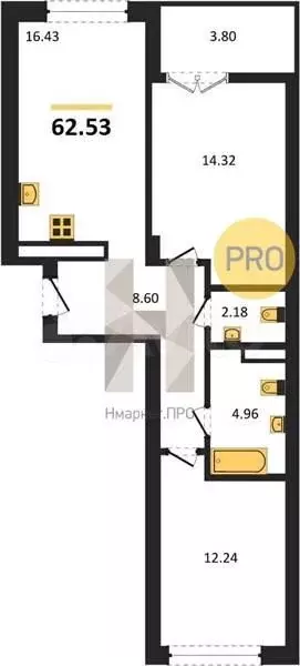 2-к. квартира, 62,5 м, 2/7 эт. - Фото 1