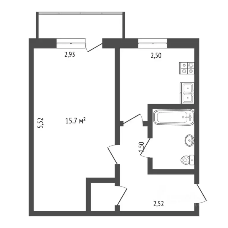 1-к кв. Тюменская область, Тюмень ул. Республики, 213 (30.0 м) - Фото 2