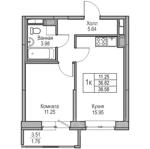 1-к кв. Санкт-Петербург ул. Ивинская, 1к3 (36.82 м) - Фото 0