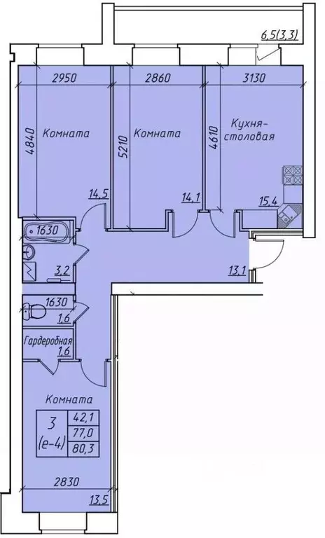3-к кв. Вологодская область, Вологда  (80.3 м) - Фото 1