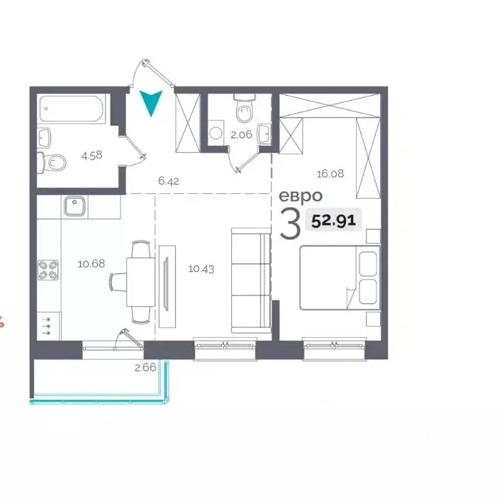 2-к кв. Иркутская область, Иркутск Пулковский пер., 28 (52.0 м) - Фото 2