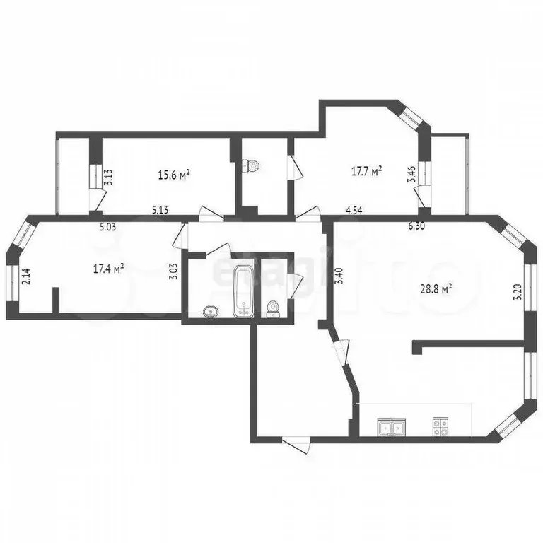 4-к. квартира, 129,6 м, 2/9 эт. - Фото 0