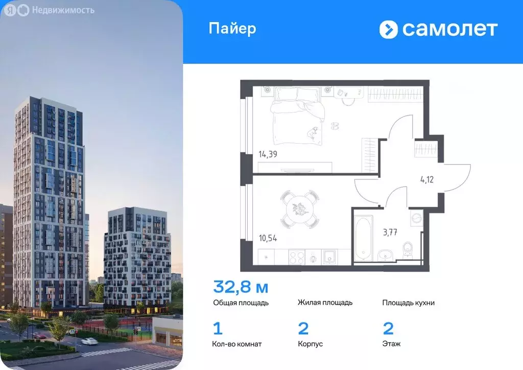 1-комнатная квартира: Екатеринбург, улица Лётчиков, 15В (32.82 м) - Фото 0