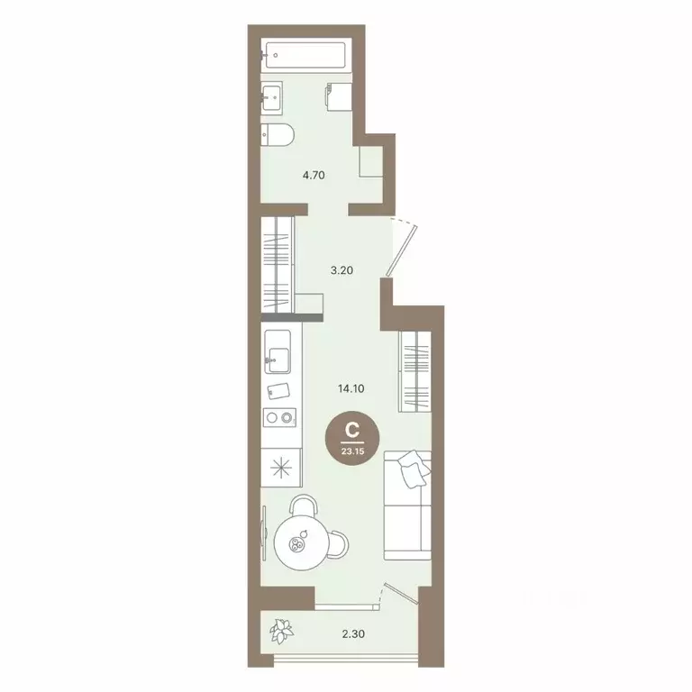 Студия Нижегородская область, Нижний Новгород 52-й кв-л,  (23.15 м) - Фото 0