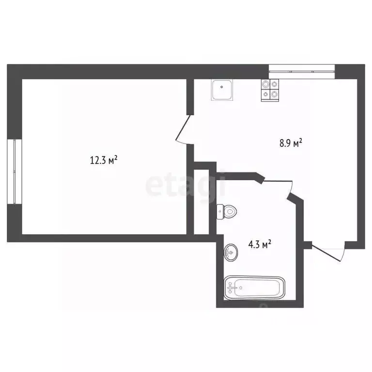 Студия Тюменская область, Тюмень ул. Тальниковая, 5 (25.5 м) - Фото 1