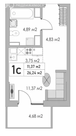 Квартира-студия: Оренбург, Яицкая улица, 11 (27 м) - Фото 0