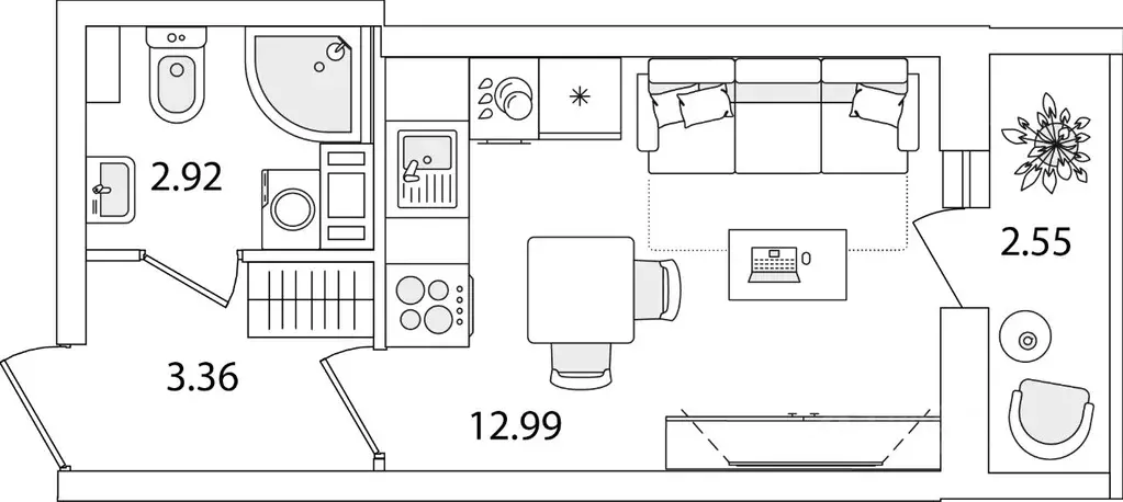 Студия Санкт-Петербург ул. Тамбасова, 5Н (20.55 м) - Фото 0