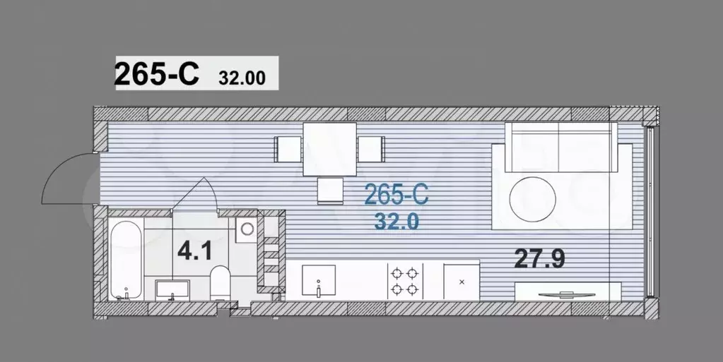 Квартира-студия, 32 м, 2/6 эт. - Фото 0
