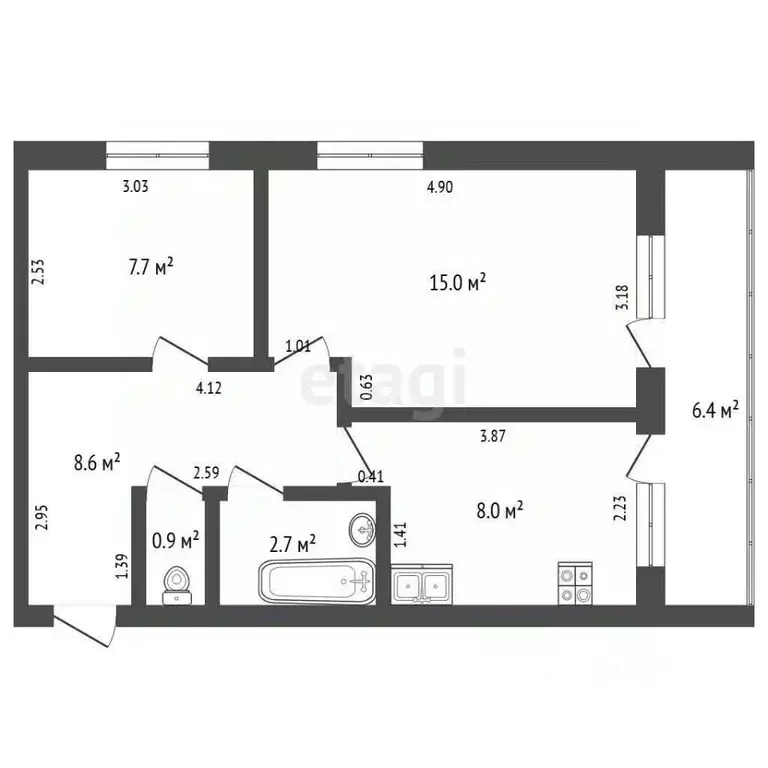 2-к кв. Крым, Сакский район, с. Фрунзе ул. Гагарина (42.4 м) - Фото 2