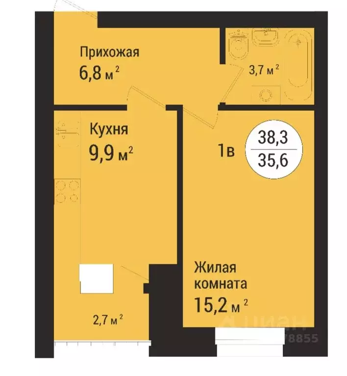 1-к кв. Тамбовская область, Тамбов ул. Имени С.И. Савостьянова, 14В ... - Фото 0