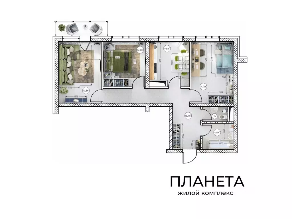 3-к кв. Кемеровская область, Новокузнецк Уфимская ул, 6 (71.7 м), Купить  квартиру от застройщика в Новокузнецке, ID объекта - 30062157470