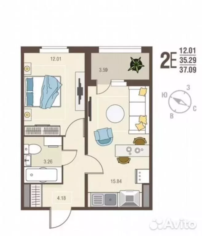 Продаётся 1-к квартира, 35.3 м - Фото 1