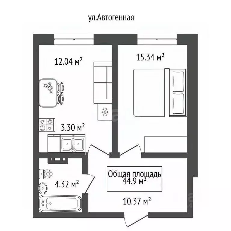 2-к кв. Новосибирская область, Новосибирск Автогенная ул., 75 (44.9 м) - Фото 1