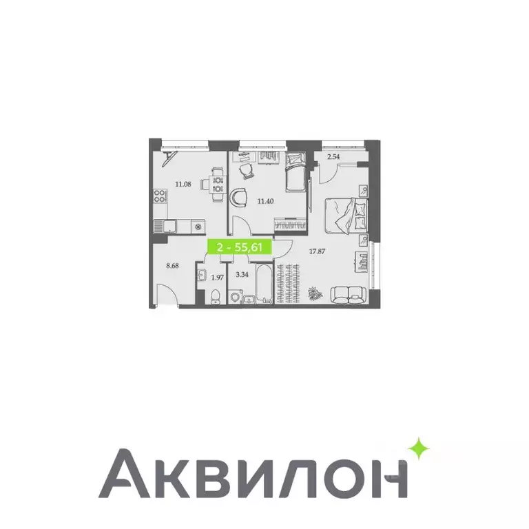 2-к кв. Архангельская область, Архангельск Троицкий просп., 110 (55.61 ... - Фото 0