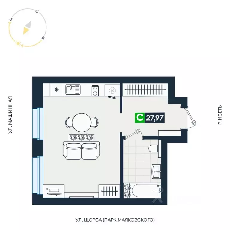 Студия Свердловская область, Екатеринбург ул. Машинная, 1В/4 (27.97 м) - Фото 2