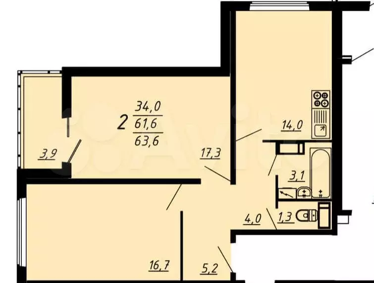 2-к. апартаменты, 63,6 м, 17/17 эт. - Фото 1