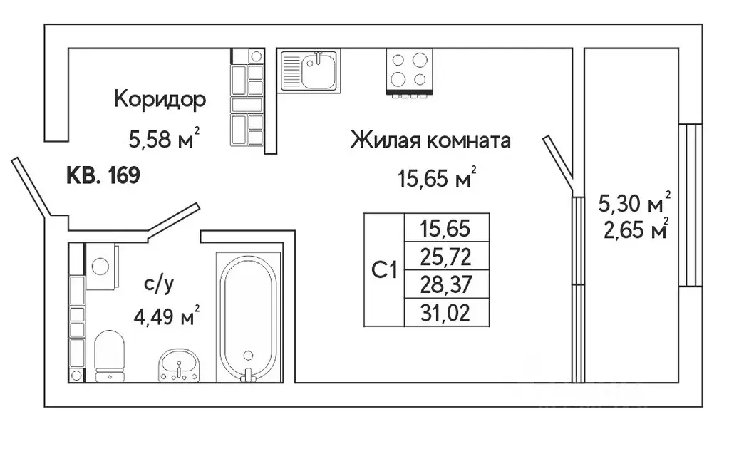 1-к кв. Свердловская область, Екатеринбург ул. Яскина, 14/3 (31.2 м) - Фото 1