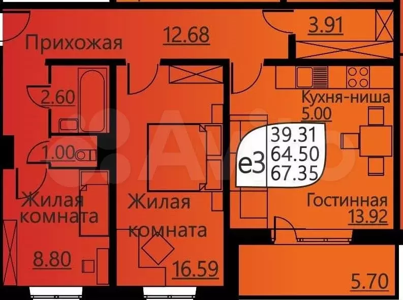 2-к. квартира, 64 м, 6/16 эт. - Фото 0