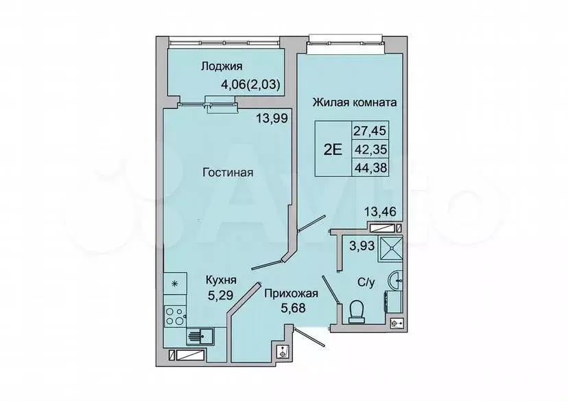 2-к. квартира, 44м, 3/16эт. - Фото 1