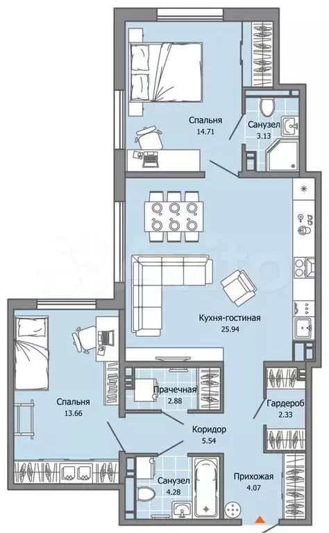 3-к. квартира, 77 м, 6/7 эт. - Фото 0