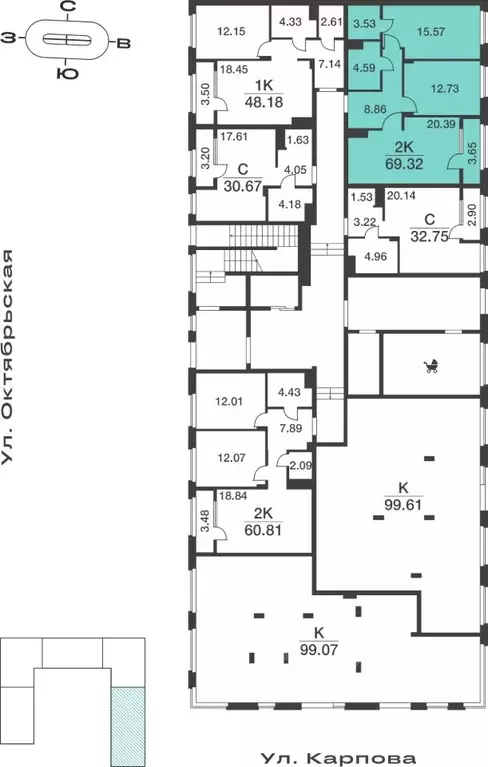 2-к кв. Тульская область, Тула ул. Карпова, 103А (69.32 м) - Фото 1