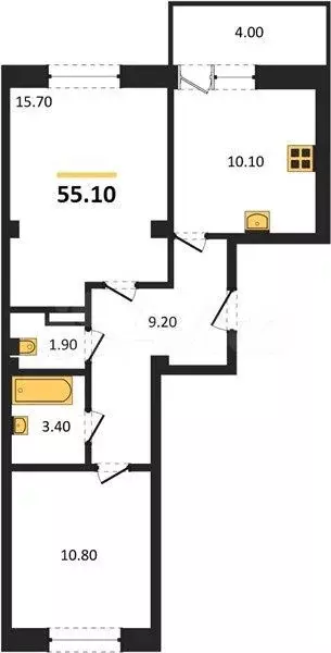 2-к. квартира, 55,1 м, 8/9 эт. - Фото 1