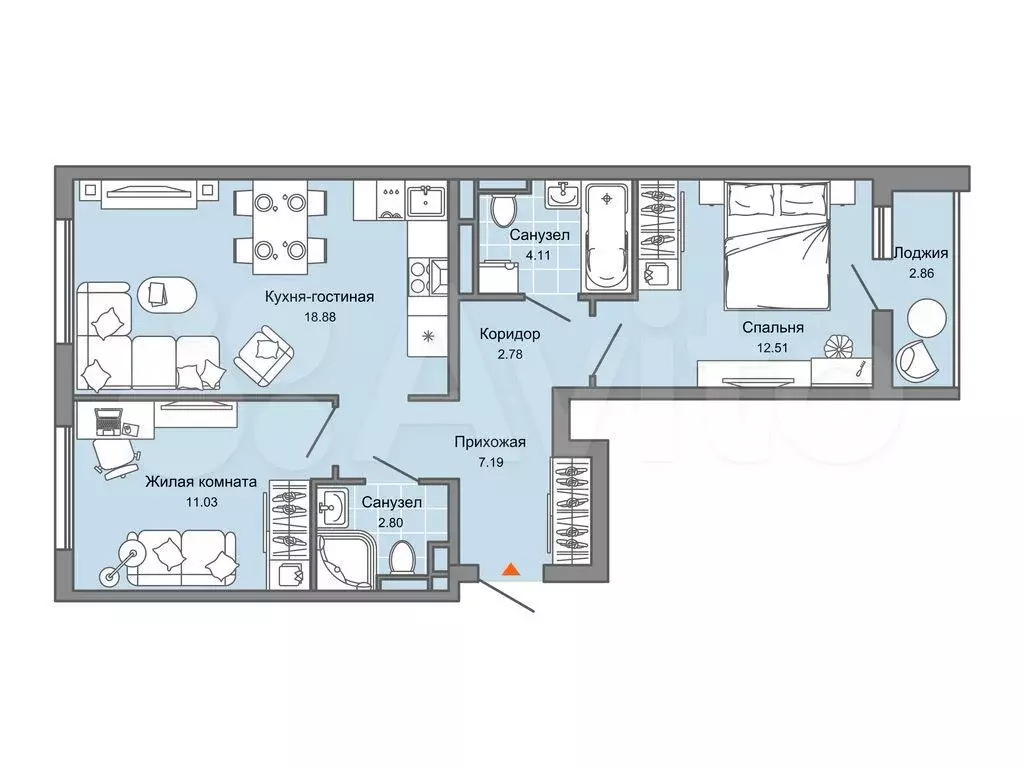 2-к. квартира, 61 м, 7/7 эт. - Фото 0