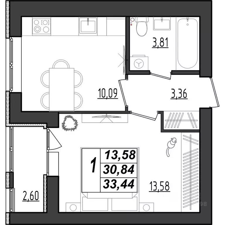 1-к кв. Мордовия, Саранск Охра жилой комплекс (33.44 м) - Фото 1