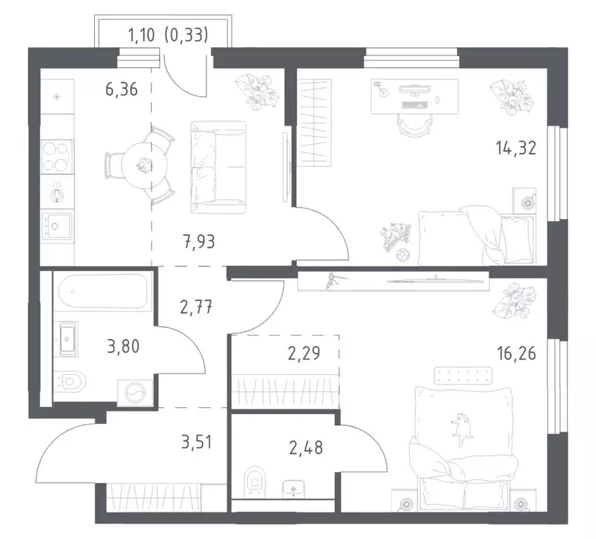2-к кв. Башкортостан, Уфа ул. Минигали Губайдуллина, 8к9 (60.05 м) - Фото 0