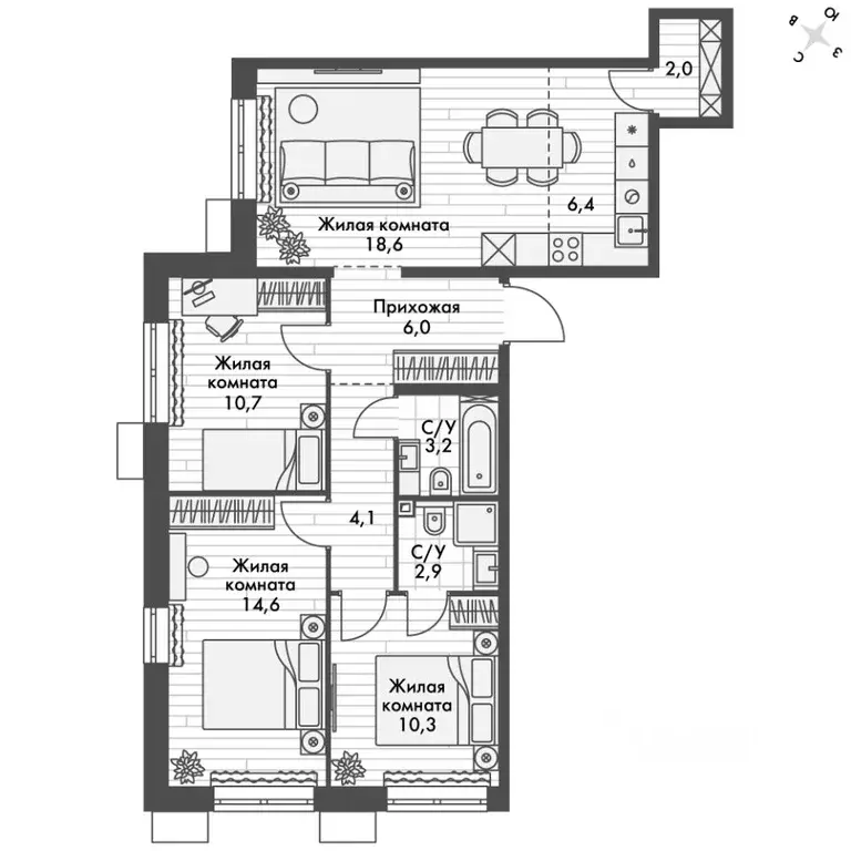 4-к кв. Приморский край, Владивосток Снеговая Падь мкр, ул. Адмирала ... - Фото 2