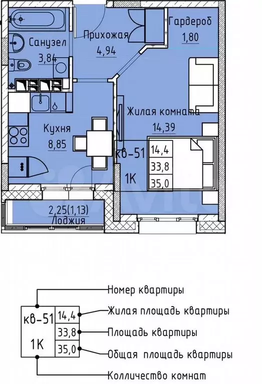 1-к. квартира, 35м, 8/12эт. - Фото 0