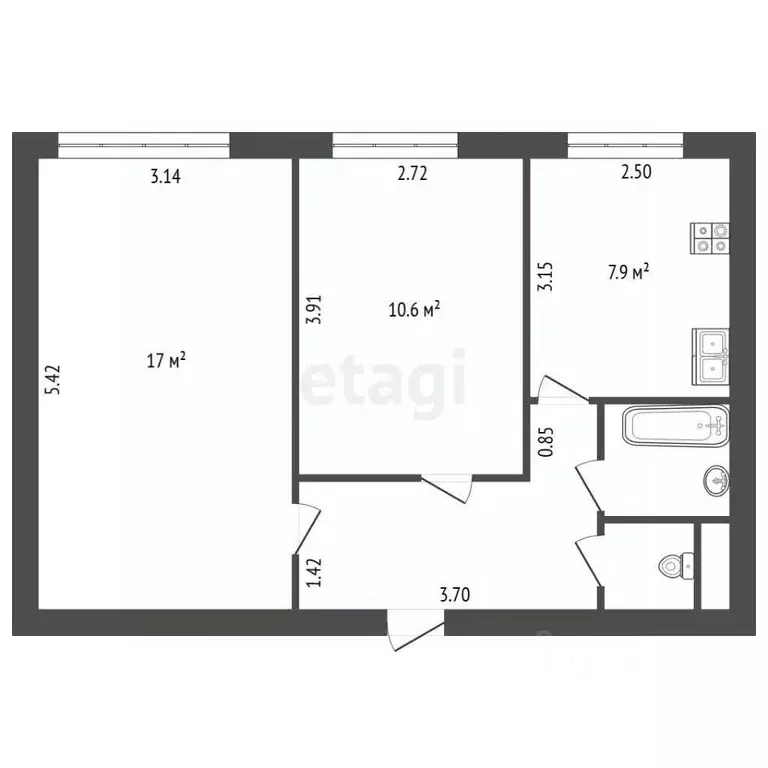 2-к кв. Санкт-Петербург Бассейная ул., 85 (44.5 м) - Фото 2