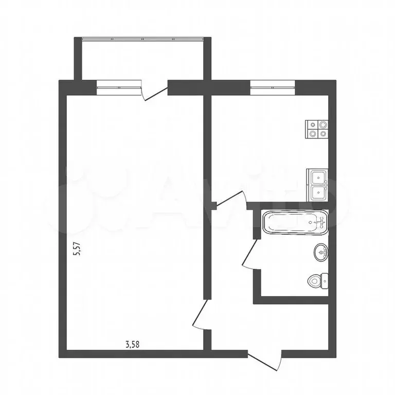 1-к. квартира, 29,5 м, 4/5 эт. - Фото 0