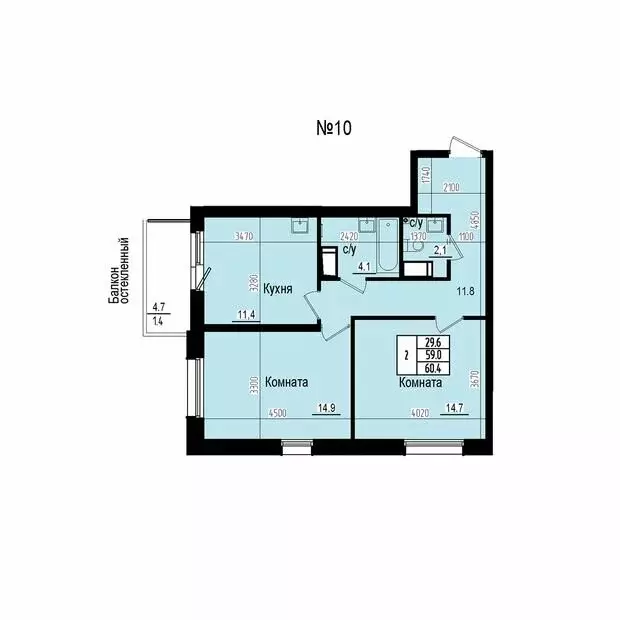 2-комнатная квартира: посёлок Парголово, Ольгинская дорога, 3/20 (60.4 ... - Фото 2