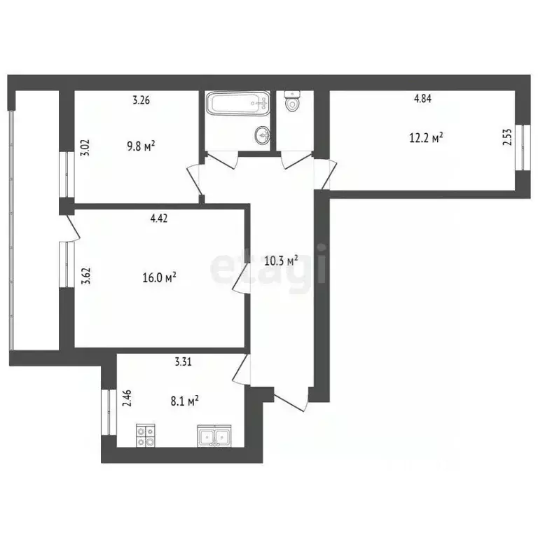3-к кв. Вологодская область, Вологда Архангельская ул., 7 (60.4 м) - Фото 2