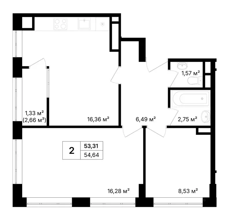 2-к кв. Крым, Щелкино Ленинский район, 2-й мкр,  (54.64 м) - Фото 1