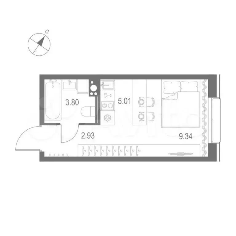 Квартира-студия, 21,1 м, 9/11 эт. - Фото 0