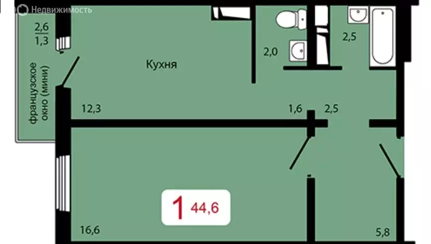 1-комнатная квартира: Красноярск, жилой комплекс Мичурино (44.6 м) - Фото 1