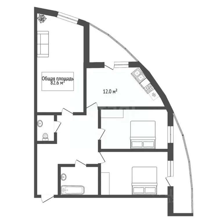 3-к кв. Новосибирская область, Новосибирск ул. Галущака, 15 (82.6 м) - Фото 1